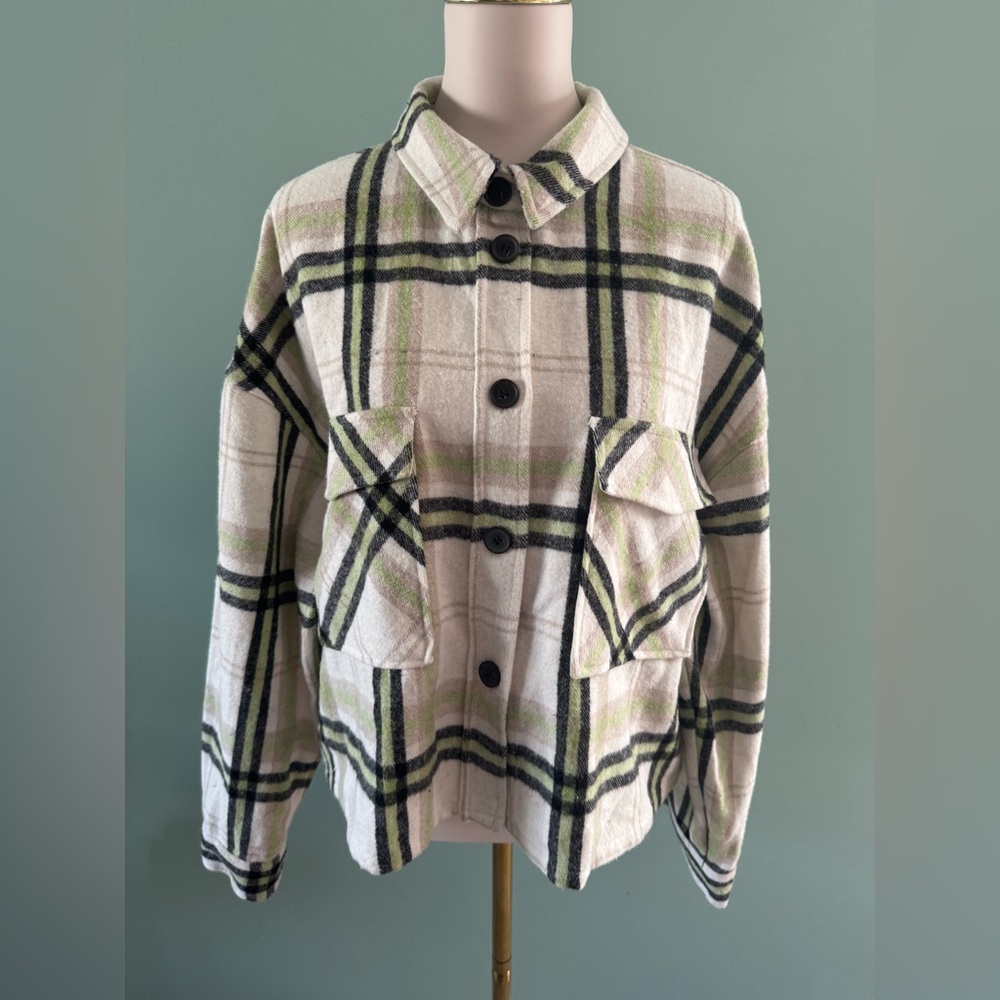 Primark Plaid Jacket - Cream and Green Size 16